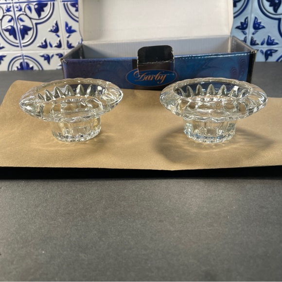 Vntge Crystal Candleholder set Ornate Round Design W/ 1.5' Lift made in Malaysia - Picture 2 of 16